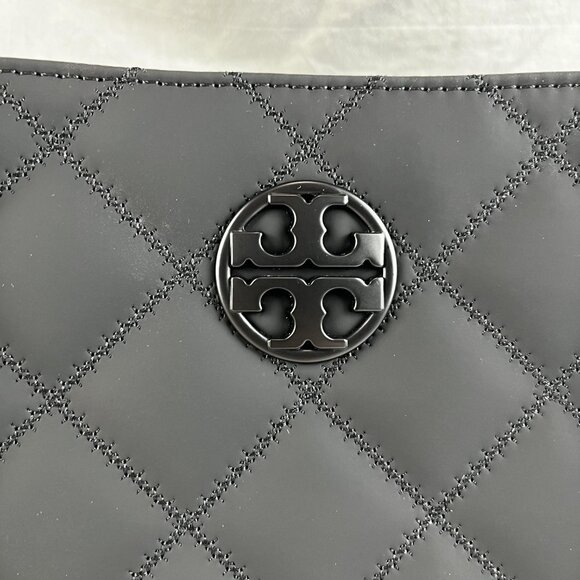 Tory Burch Black Matte Quilted Tote Bag - Picture 3 of 11